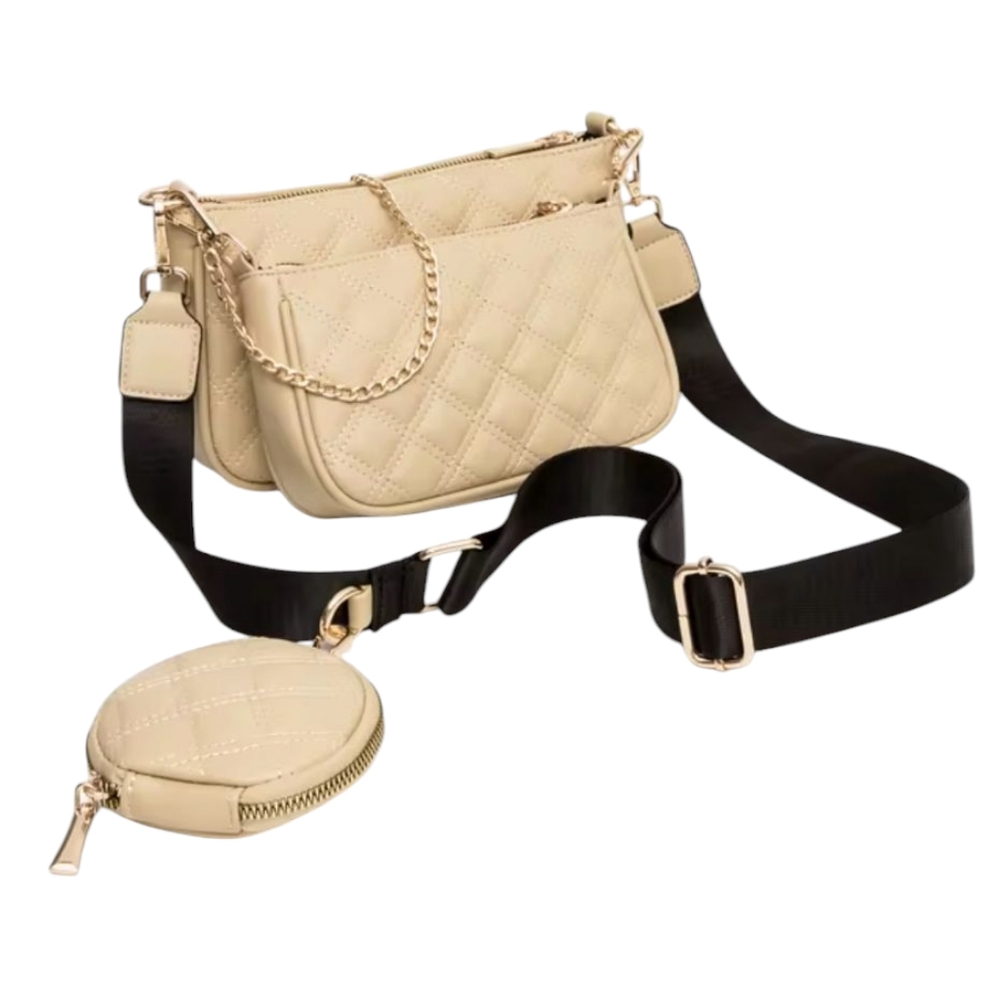 White Quilted Women's Faux Leather Crossbody Bag Set